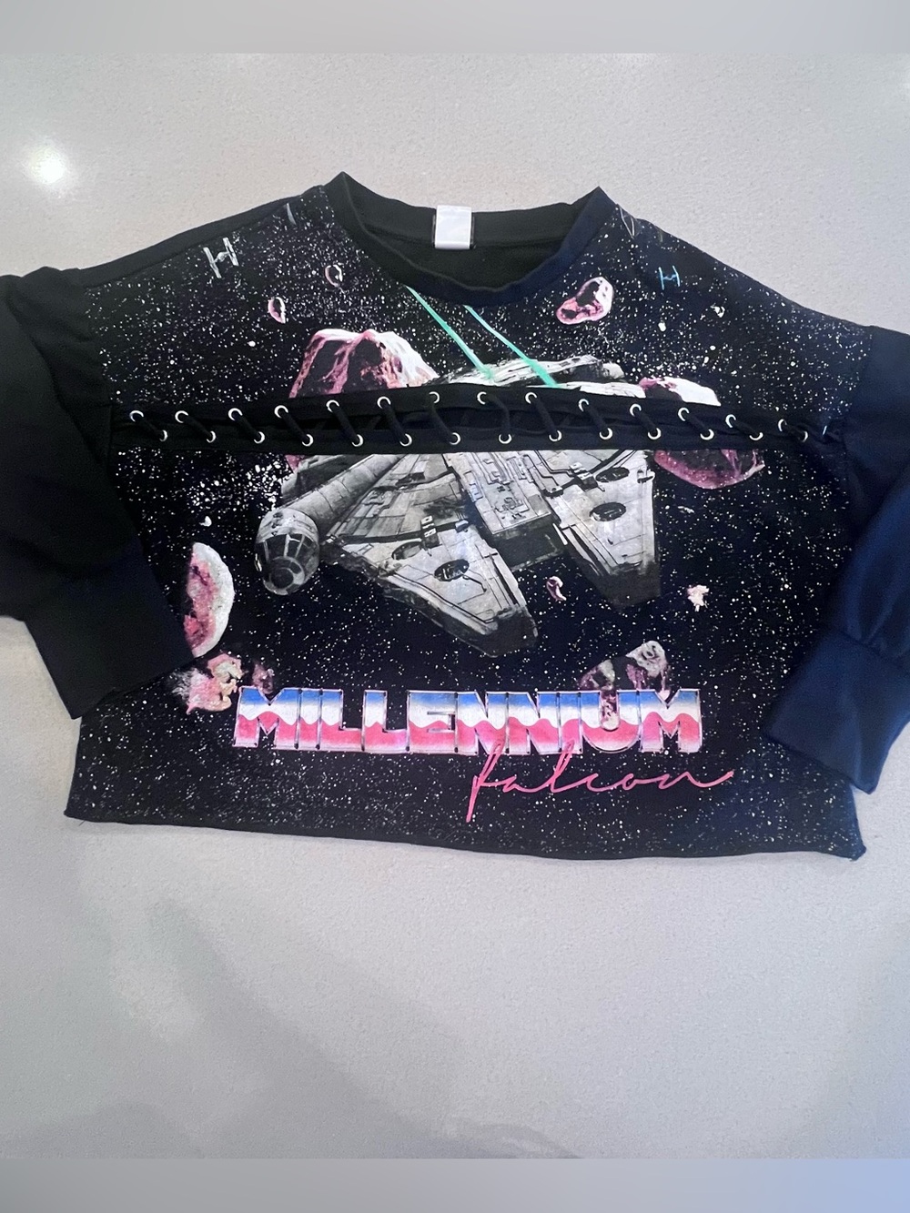 Star Wars Millennium Falcon Crop Tee Grommet Lace Detail on Chest Medium